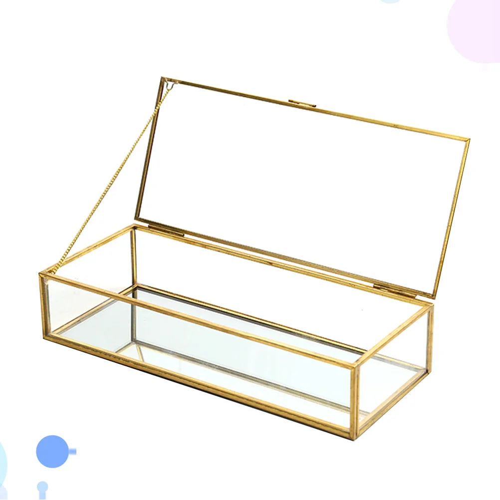Jewelry Glass Case Golden Trim Geometrical Shape Makeup Storage Box Wedding Favor Glass Jewelry Organizer Desktop Decor