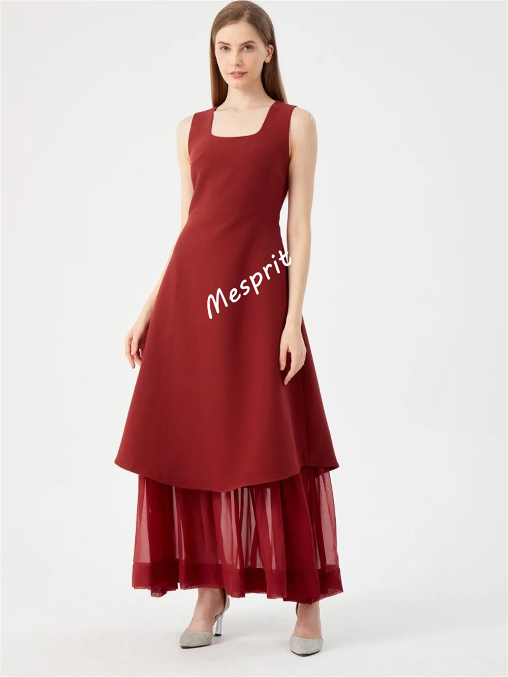 Maßgeschneiderte Jersey-Midikleider in A-Linie mit quadratischem Ausschnitt, maßgeschneiderter Anlass, Heimkehr, elegantes Partykleid von hoher Qualität