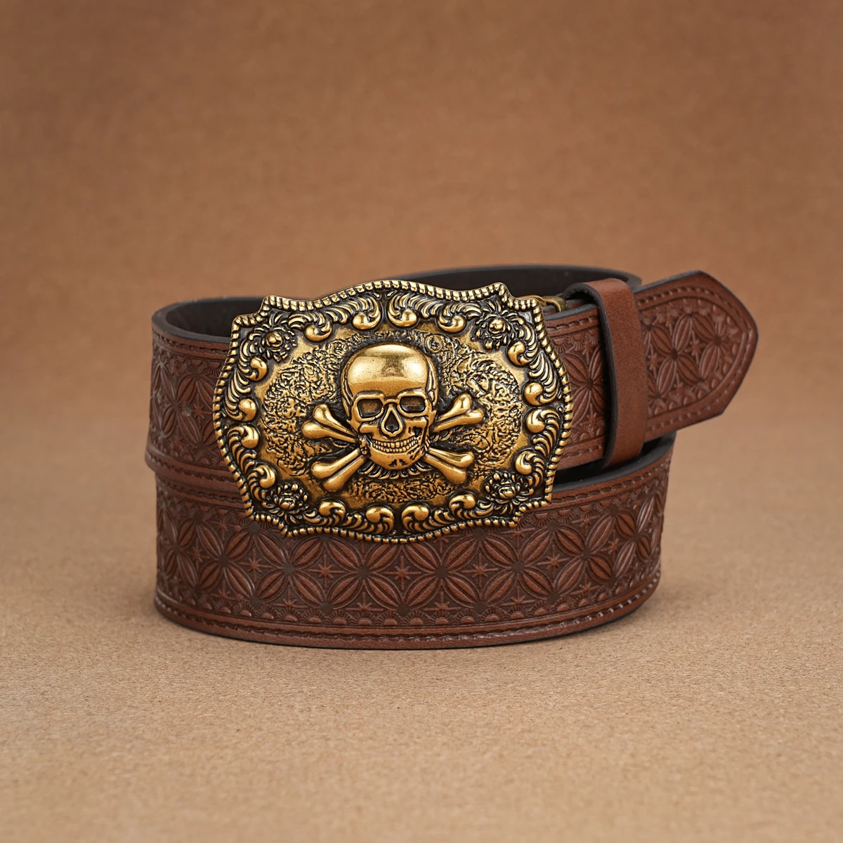 Western Denim PU Belt - men\'s decorative printed engraved vintage belt