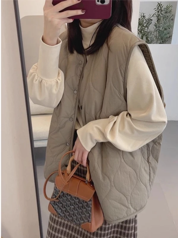 

Trendy Lamb Fur Vest Women's Double-Sided Wear Autumn Winter New Sle Casual Loose Fit Polyester Fiber No Sve V-Ne Coat