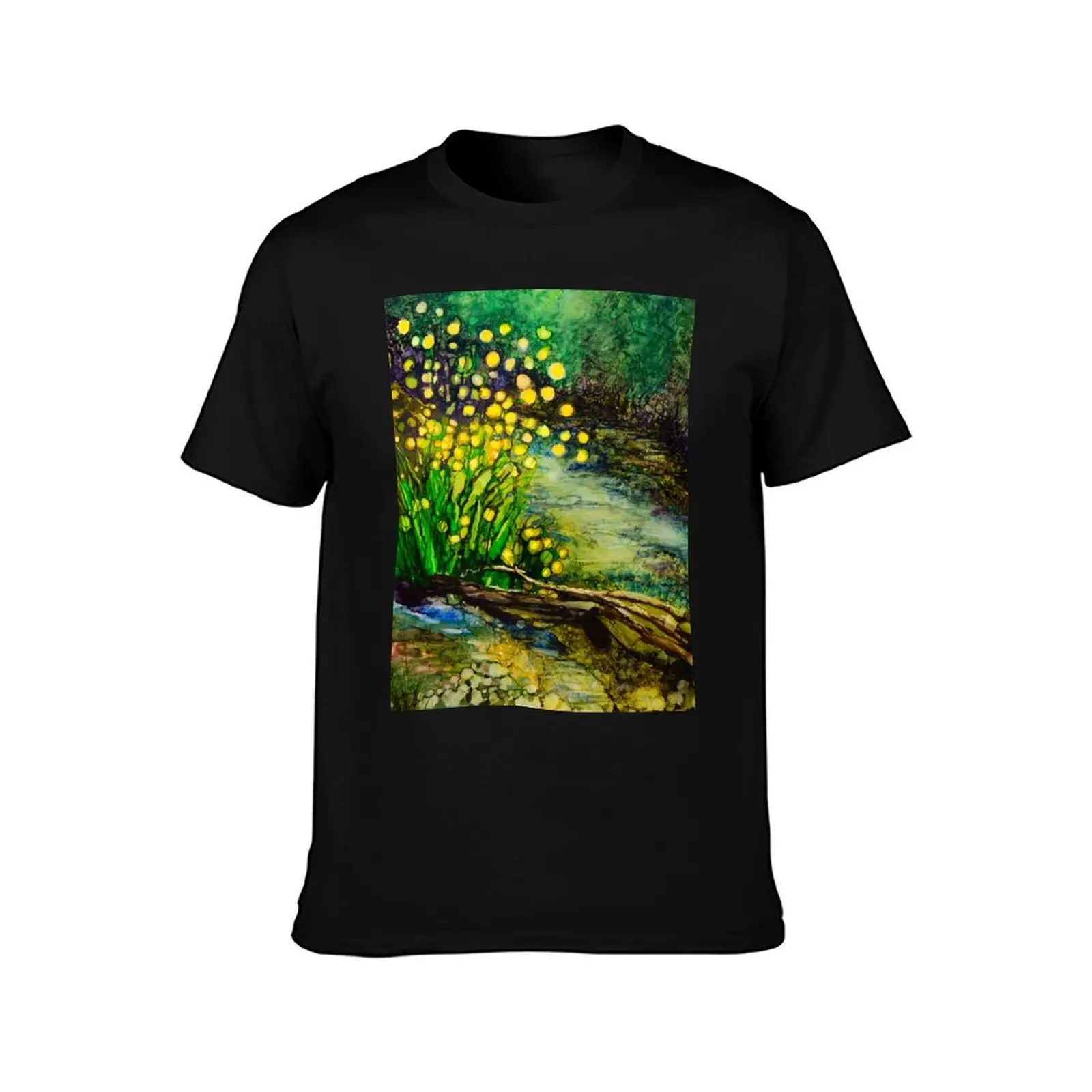 Buttercups in the stream T-Shirt, Summer Casual Cotton Tee, Oversized Streetwear Tops, Vintage Graphic Print, Unisex Men Women