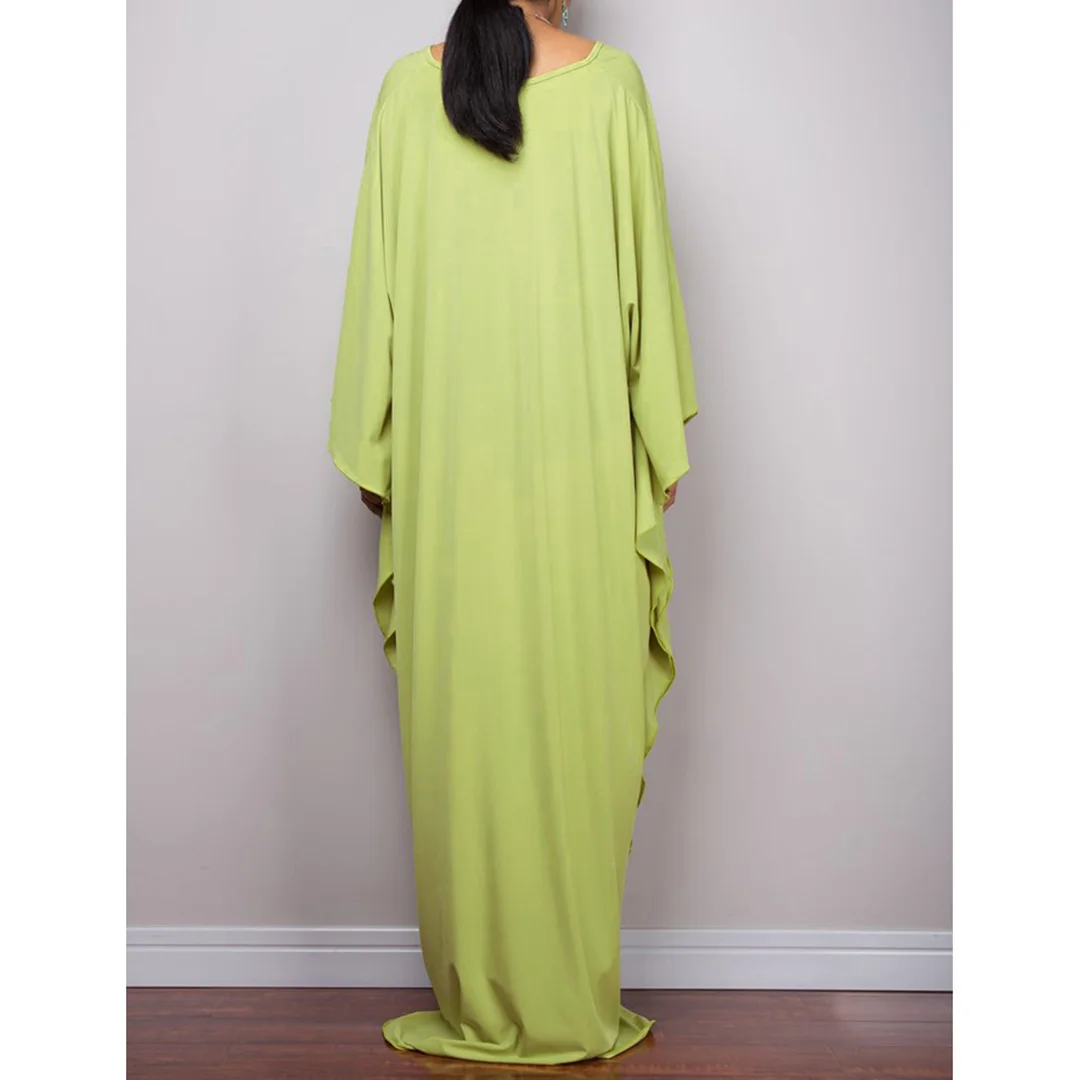 Langes Kleid im Stil einer griechischen Göttin, Tunika mit Fledermausärmeln, Strandkleid, Strandtuch, Strandmode, Kaftan, Maxikleid V4427 – Detail 28