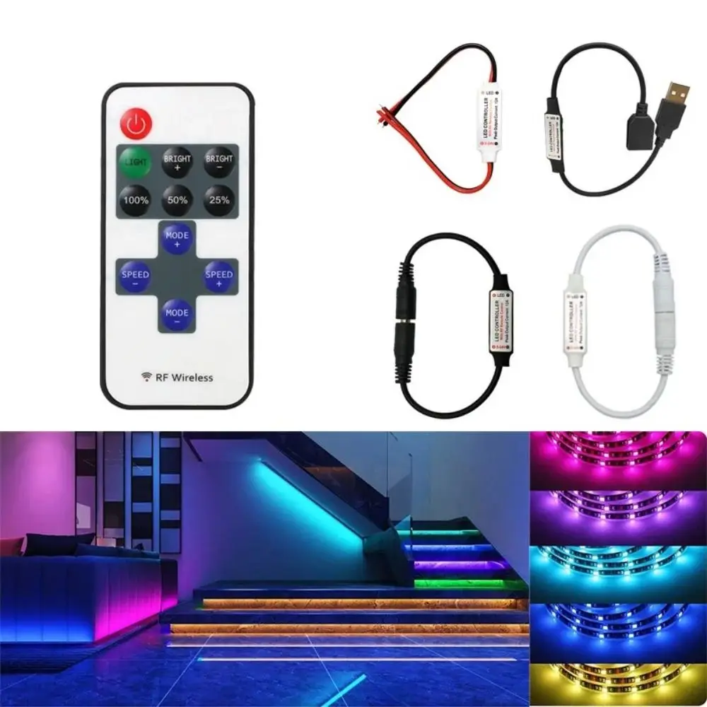 11 Keys Wireless RF Single Color LED Controller PWM Dimming Function Mini Compact Size LED Strip Dimmer DC 5-24V Wide Voltage