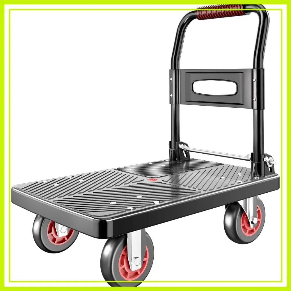 

Upgraded Foldable Push Cart Dolly, 660 lbs Capacity, Heavy Duty Hand Truck with 4'' TPR 360-Degree Silent Wheels