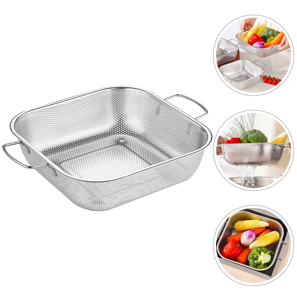 

Large Capacity Double Handle Drain Basket Stainless Steel Kitchen Strainer for Washing Fruits Vegetables Rice Fine Mesh Food