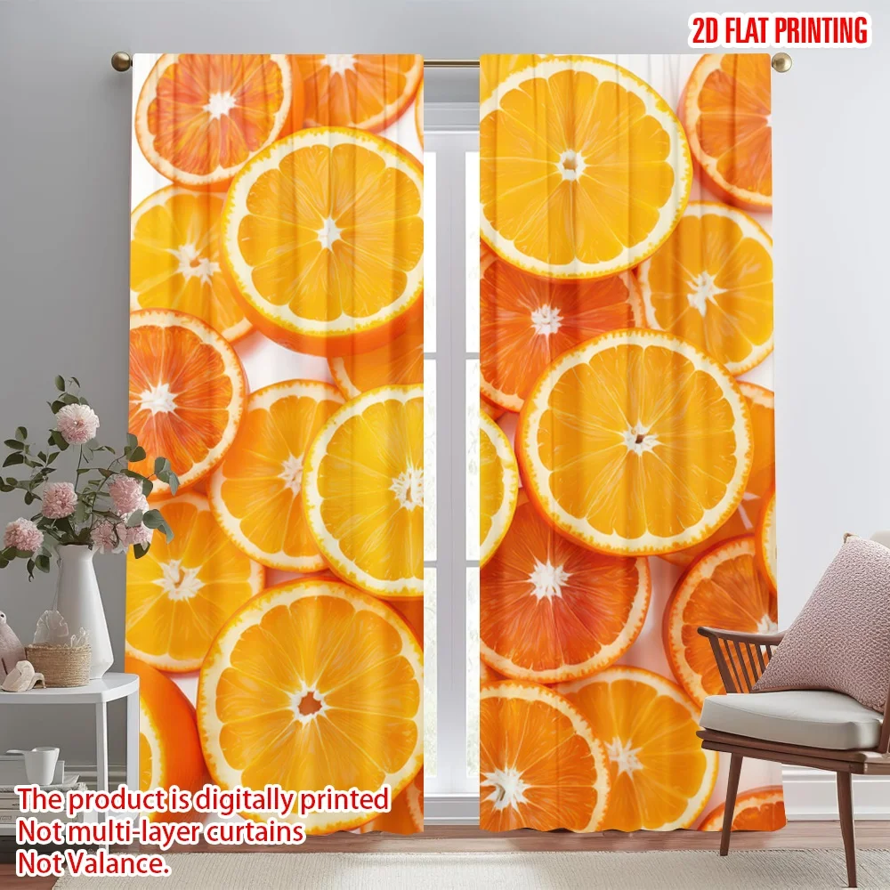 

2D flat printing 2pcs Drapes Orange Slices Overlap Digital Printed Polyester Drapes Birthday Party for Indoor Celebrations for