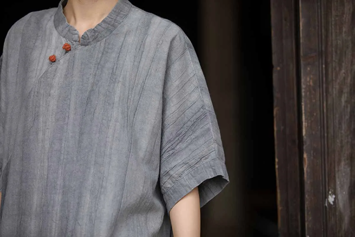 Nieuwe Chinese stijl Vrouwen Ramee Katoen Losse Jurk Chinese Traditionele Effen Kleding Qipao Stand Kraag Met Diagonale Revers Jurk