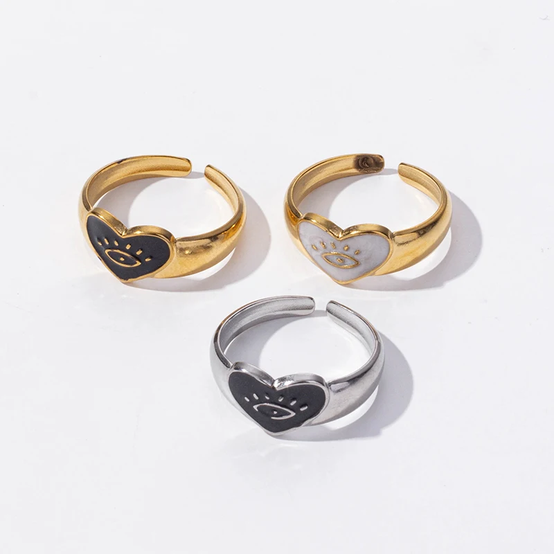 1/3pcs Huitan Punk Black Heart Rings for Women Personality Handmade oil drip Rings Daily Wear Party Statement Accessory Jewelry