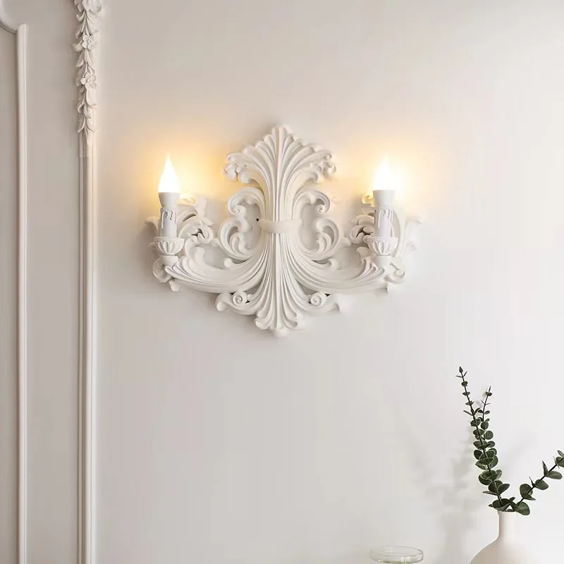 French plaster wall lamp light luxury European luxury aisle lamp retro art cream wind living room bedroom bedside wall lamp