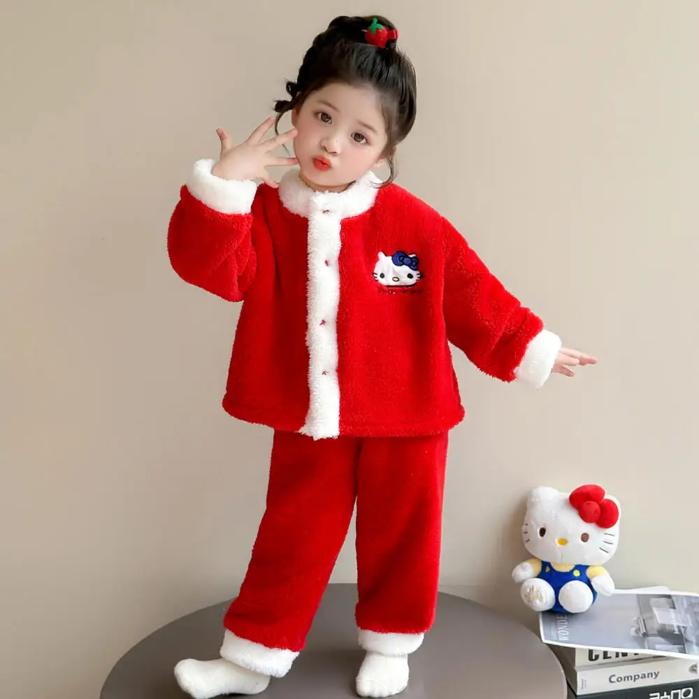 الفتيات سترة غير رسمية منامة مجموعة الخريف والشتاء 2025 نمط جديد للأطفال الكرتون الطفل الفانيلا ملابس المنزل الدافئة دعوى Kawaii #1