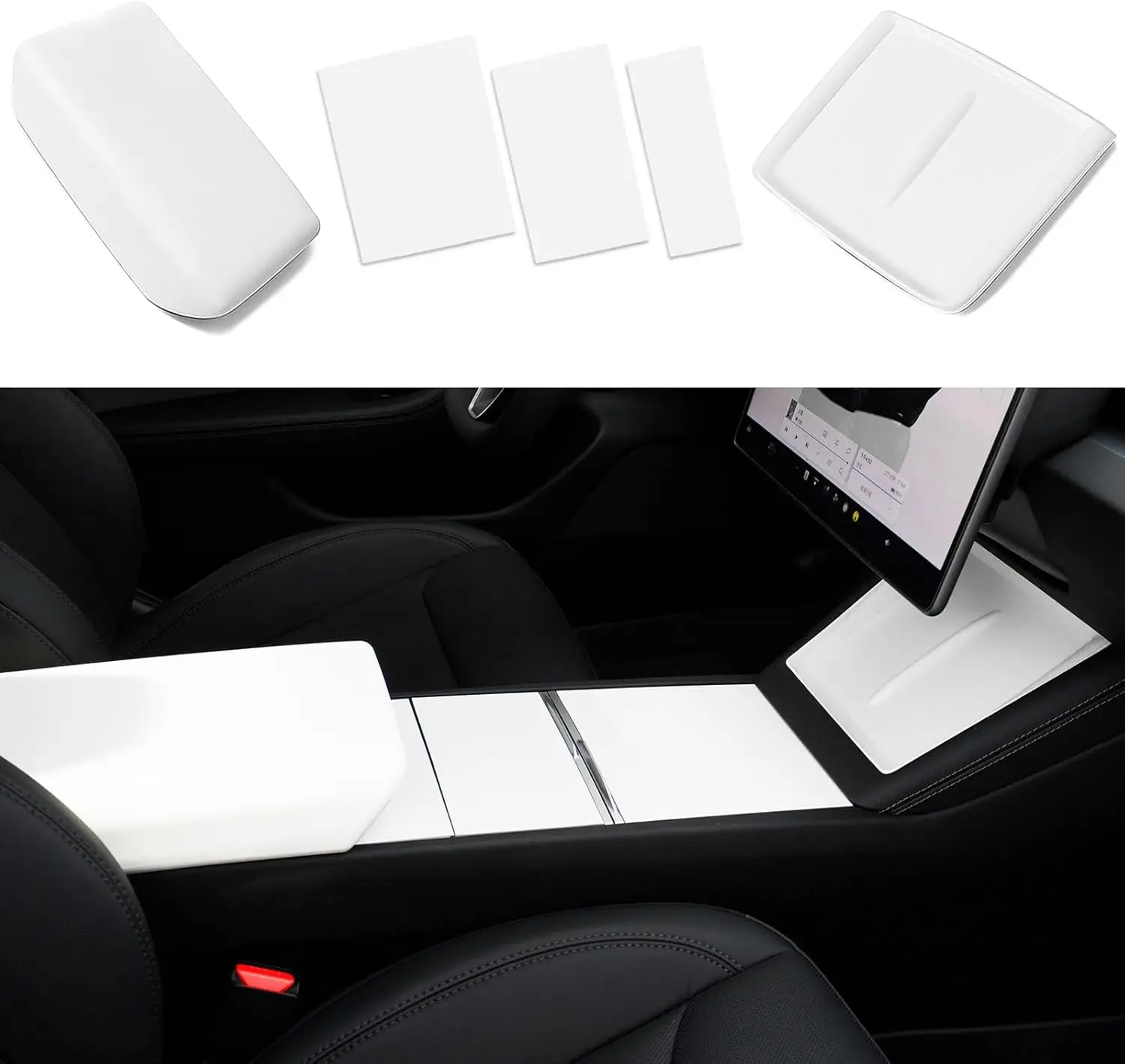 

Комплект из 3 накладок на центральную консоль для Tesla Model Y Juniper и Model 3 Highland: накладка на подлокотник, статическая накладка для беспроводной зарядки центральной консоли