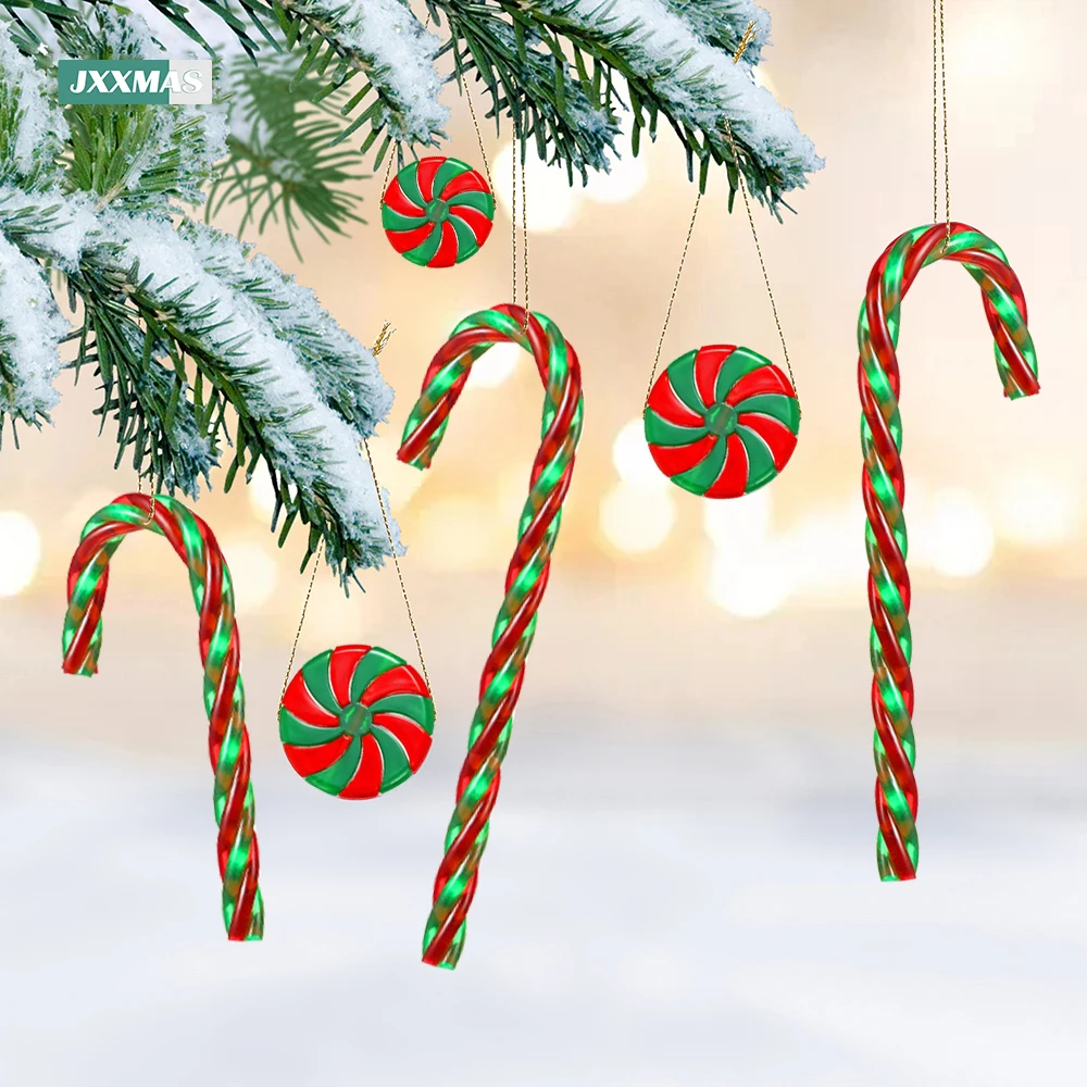 Bastones de caramelo de Navidad de 48 piezas, muleta trenzada acrílica, guirnalda de remolino, colgantes de árbol de Navidad, adornos de regalo de Año Nuevo de Noel Natale