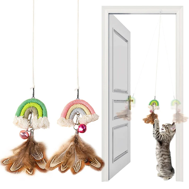 

Cat Feather Toys Retractable Cat Teaser Toys Self-Adhesive Hanging Interactive Cat Toy for Indoor Play Chase Exercise Gifts