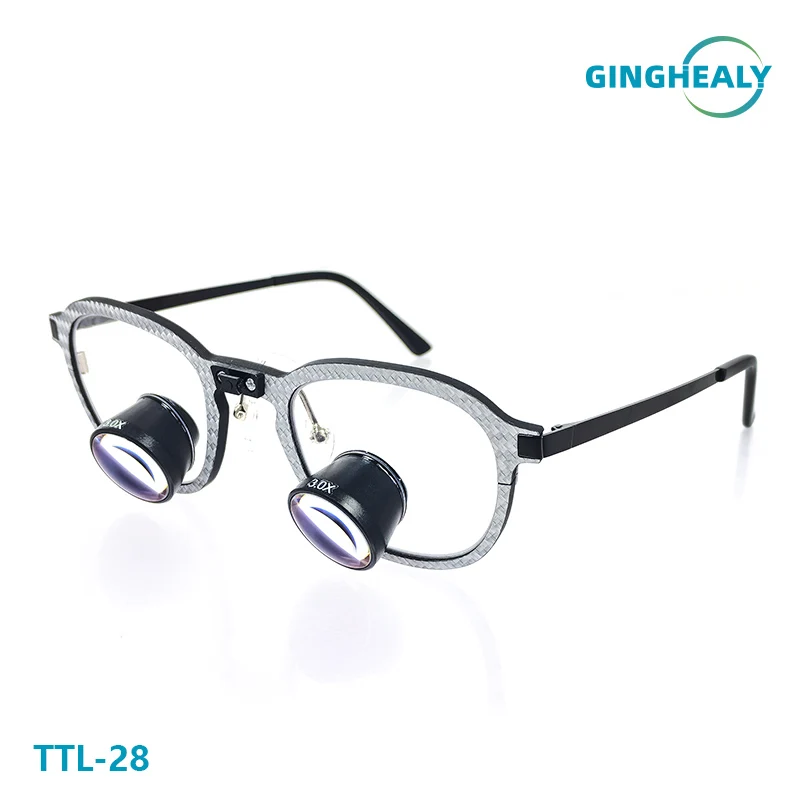 Ginghealy 28 TTL Galilean Loupes Ultralight Dental Surgical Loupes Customized IPD 2.5X/3.0X/3.5X Ultralight Carbon Fiber Frames