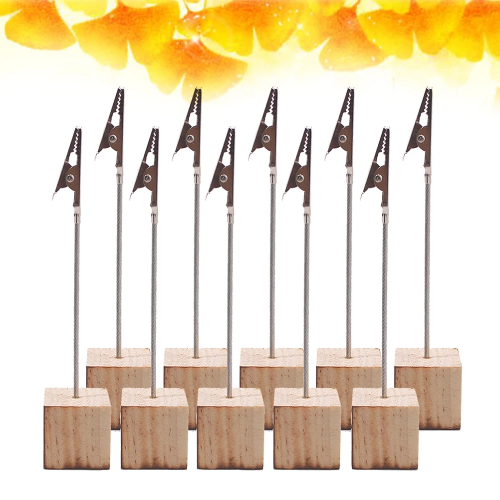 10 Pcs Wooden Card Holder Table Number Place Photo Paper Menu Clips Beige Wedding Party Home Office Decor Cube Base Display Name