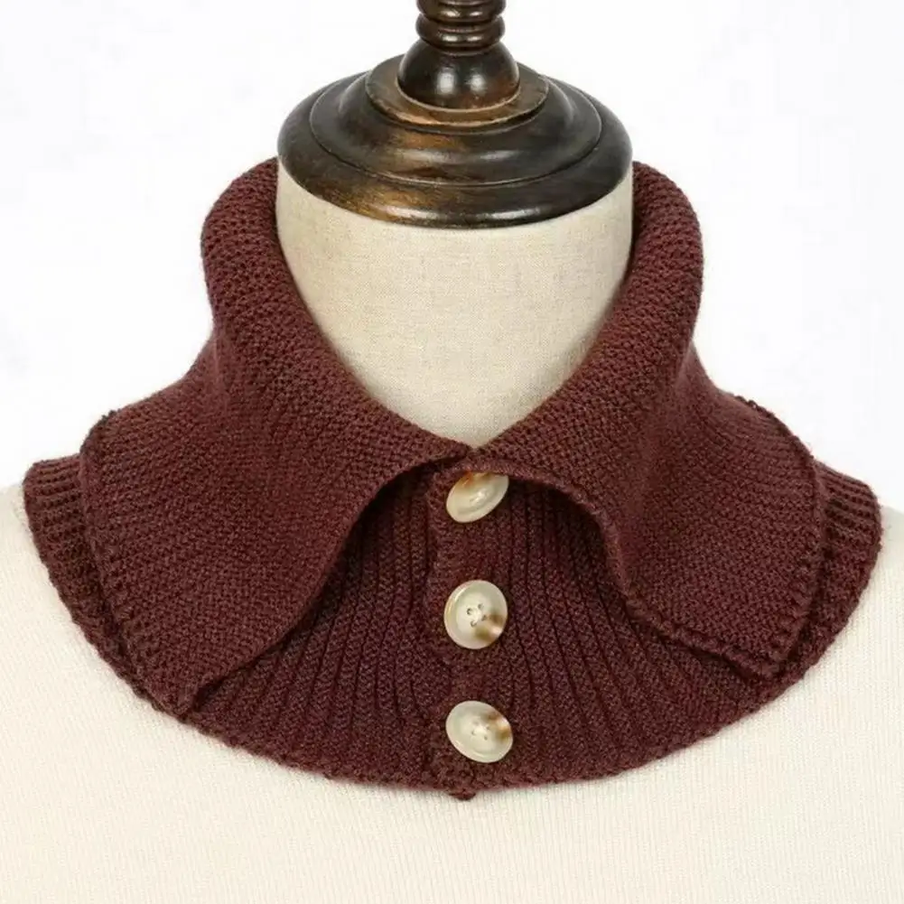 Knitted Scarf Fake Collar Button Closure Tube Scarf Wind-proof Neck Gaiter High Elasticity Winter Circle Loop Neck Warmer