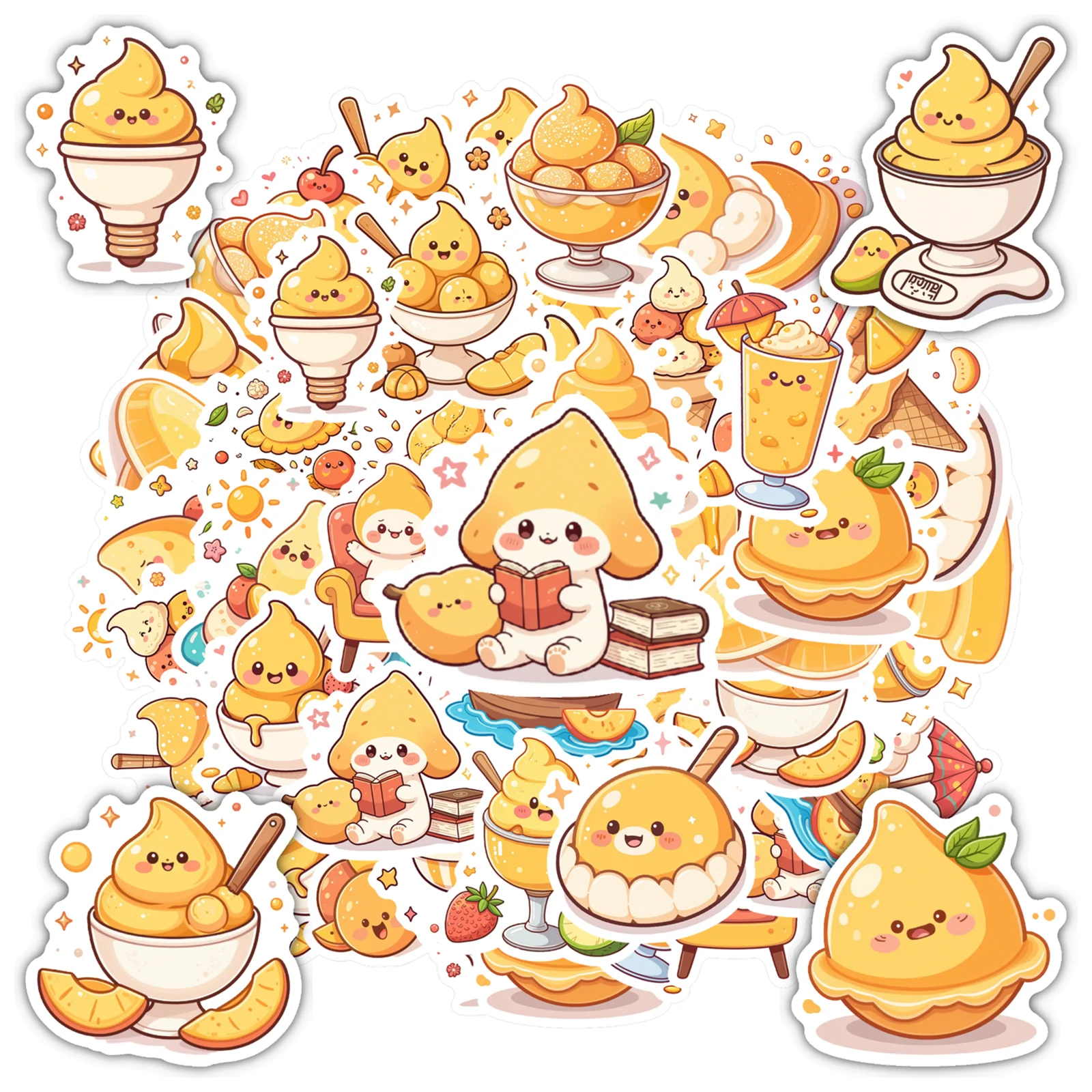 35pcs-100pcs Cartoon Food Stickers Cute Cute Faces DIY Stickers Stationery Stickers For Suitcase Fridge Phone Luggage Laptop