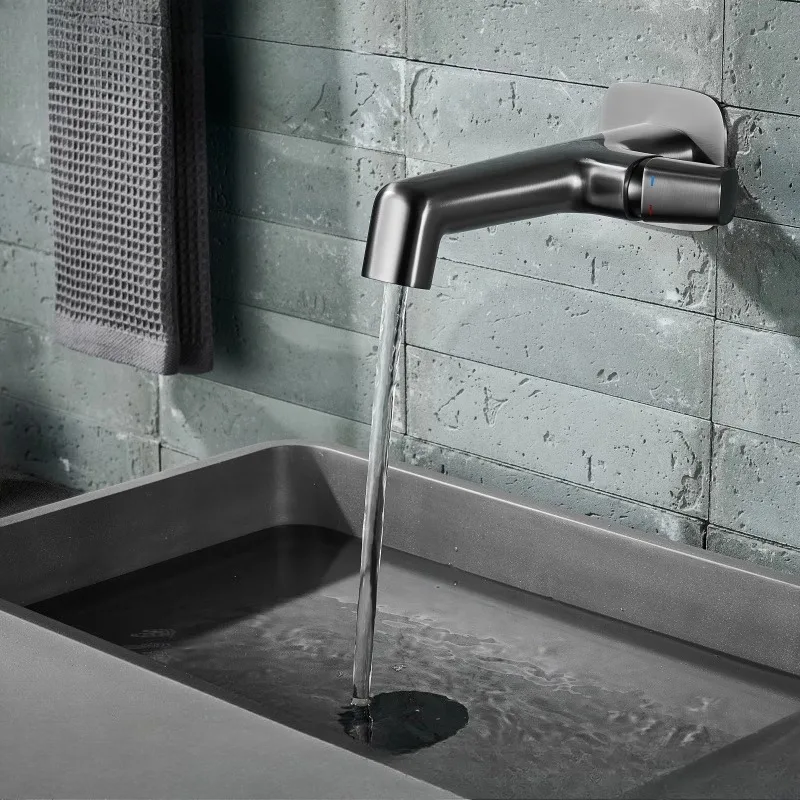 

Bathroom Concealed Wall Mounted Washbasin Faucet Gun, Gray Hot and Cold Splash Proof Water, Household Washbasin Faucet