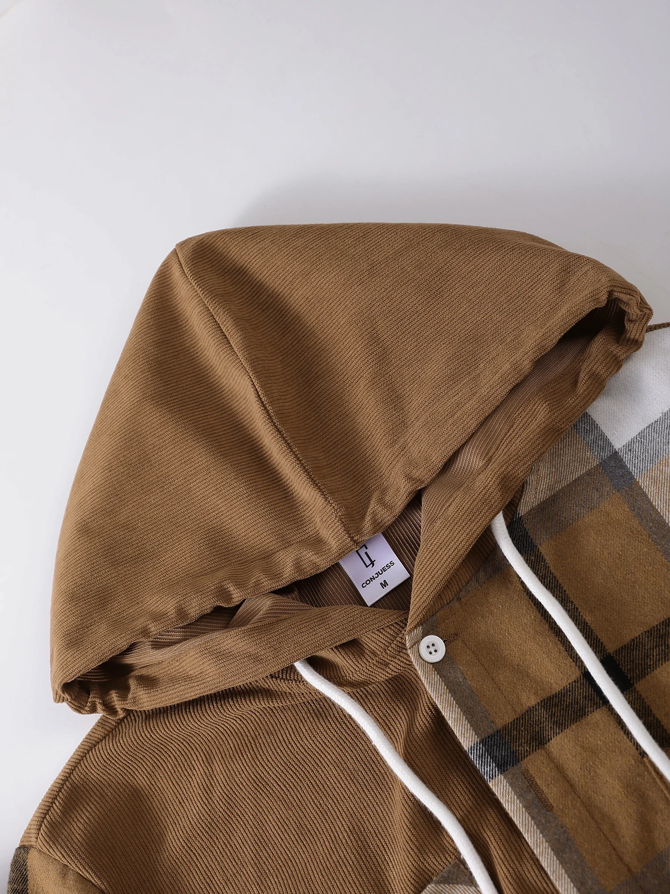 Men's Autumnal Hooded Set with Plaid Patchwork Jacket Drawstring Trousers Trendy Three-Piece Ensemble view 6