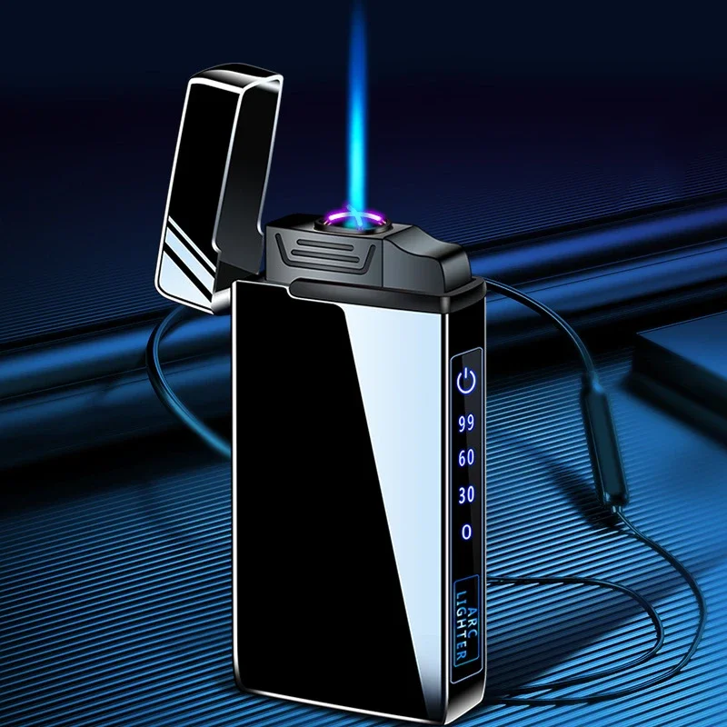 Windproof Double Arc Ignition USB Plasma Cigarette Lighter Men\'s Smoking Gadget With LED Power Supply Is Suitable For Gift 2024