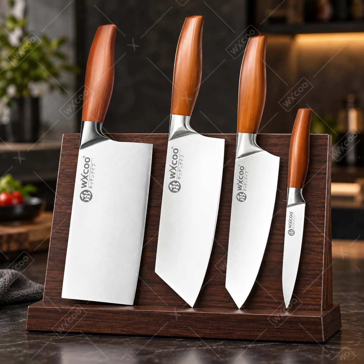 WXCOO 1-4-teiliges Küchenmesser-Set, robustes Edelstahl-Kochmesser im japanischen Santoku-Stil, rasiermesserscharf, mit Metallgriff für die Zubereitung von Speisen zu Hause