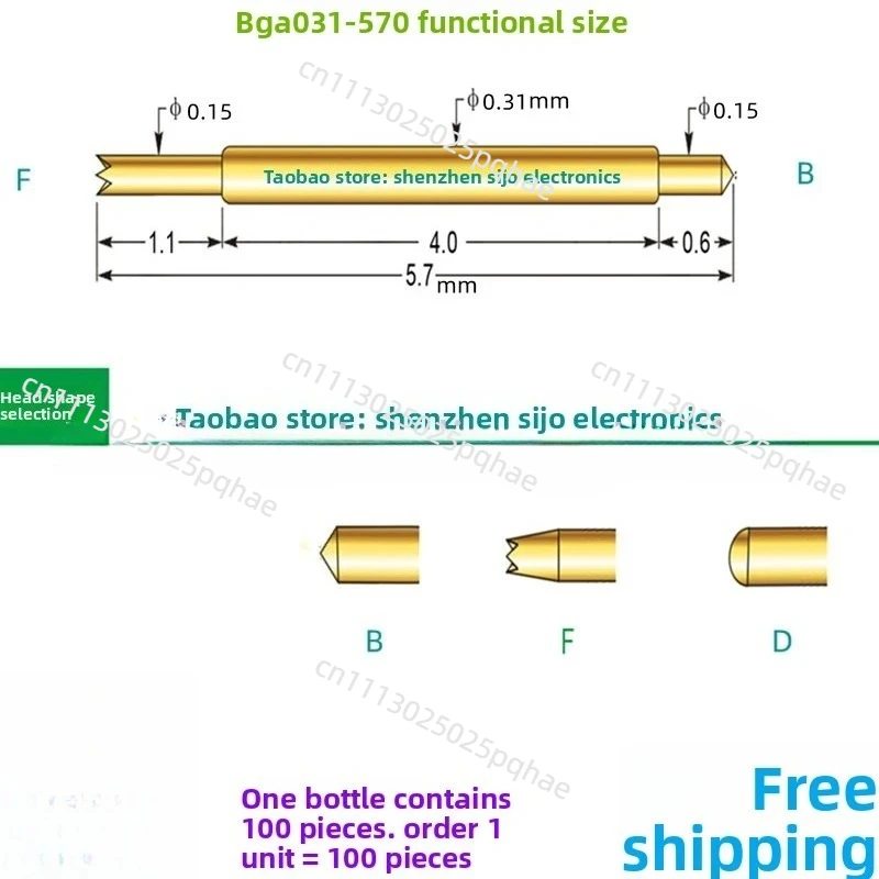Double headed probe BGA031-570 semiconductor high-frequency probe with two end spring pins 031 BF 5.7 top pin IC test pin