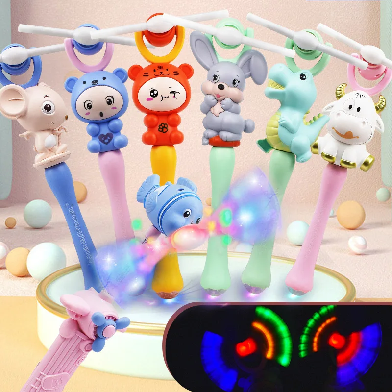 New Light Music Electric Windmill Wand Cartoon Cute Dinosaur Rabbit Tiger Windmill Projection Magic Wand Kids Light-emitting Toy