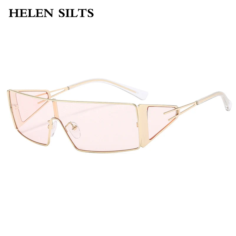 Y2K Metal Big Frame Rectangle One Piece Sunglasses Women Luxury Brand Designer Vintage Sun Glasses Men Popular Punk ShadesUV400