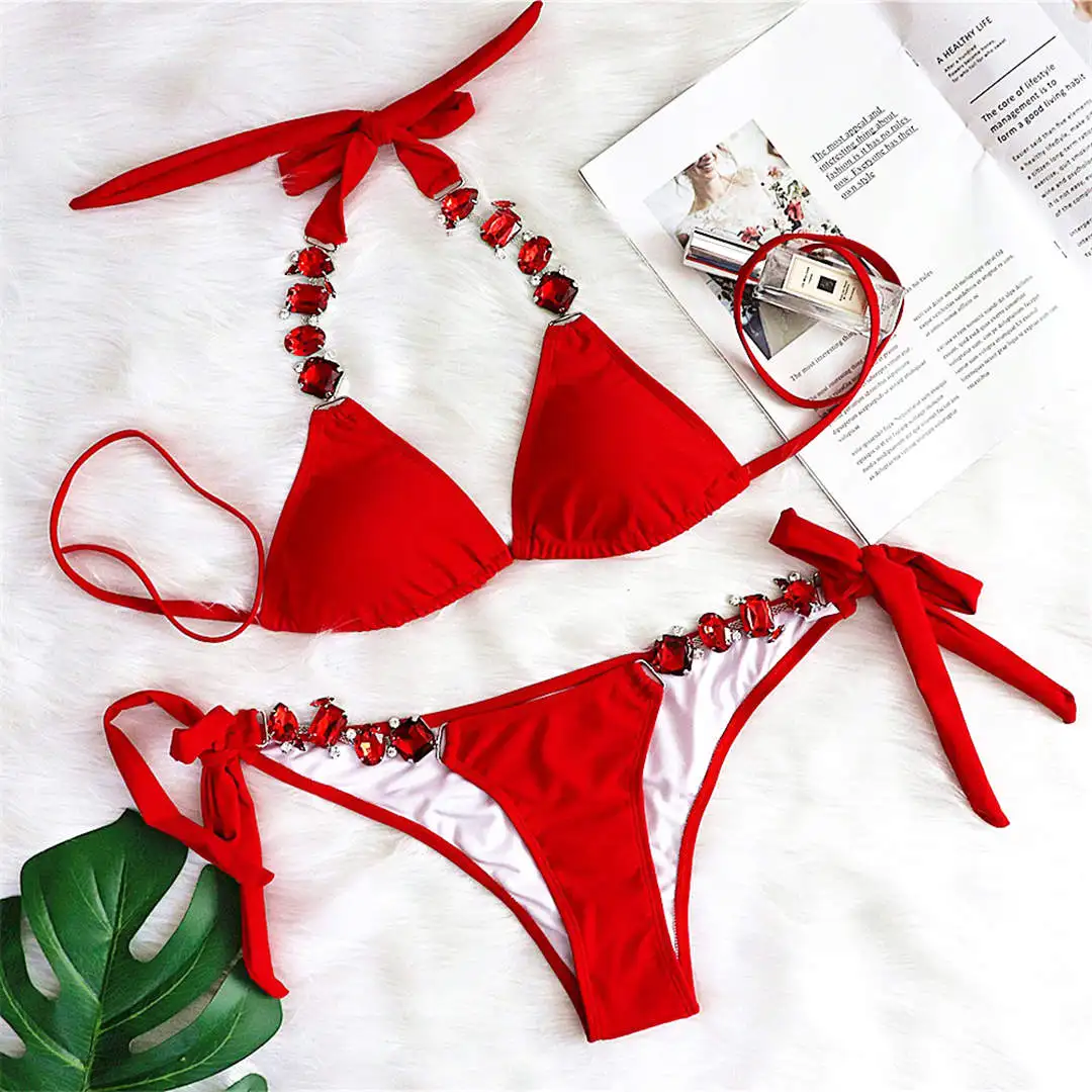 Brasilianischer Bikini mit Strasssteinen und Diamanten, Damen-Badebekleidung, zweiteiliges Bikini-Set, Badeanzug, Badebekleidung, Modell V2339. – Detail 38