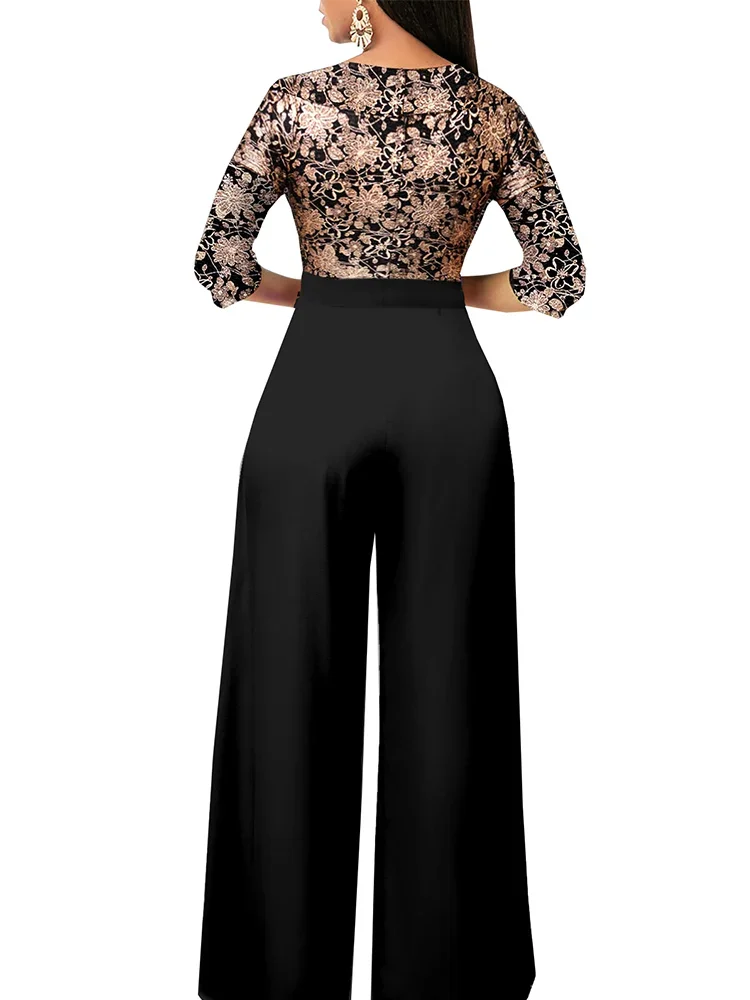 Sets Outifits 2023 New Gilded Floral V-neck Loose Fitting Jumpsuit of One Fashion Casual Pieces for Women Elegant Female