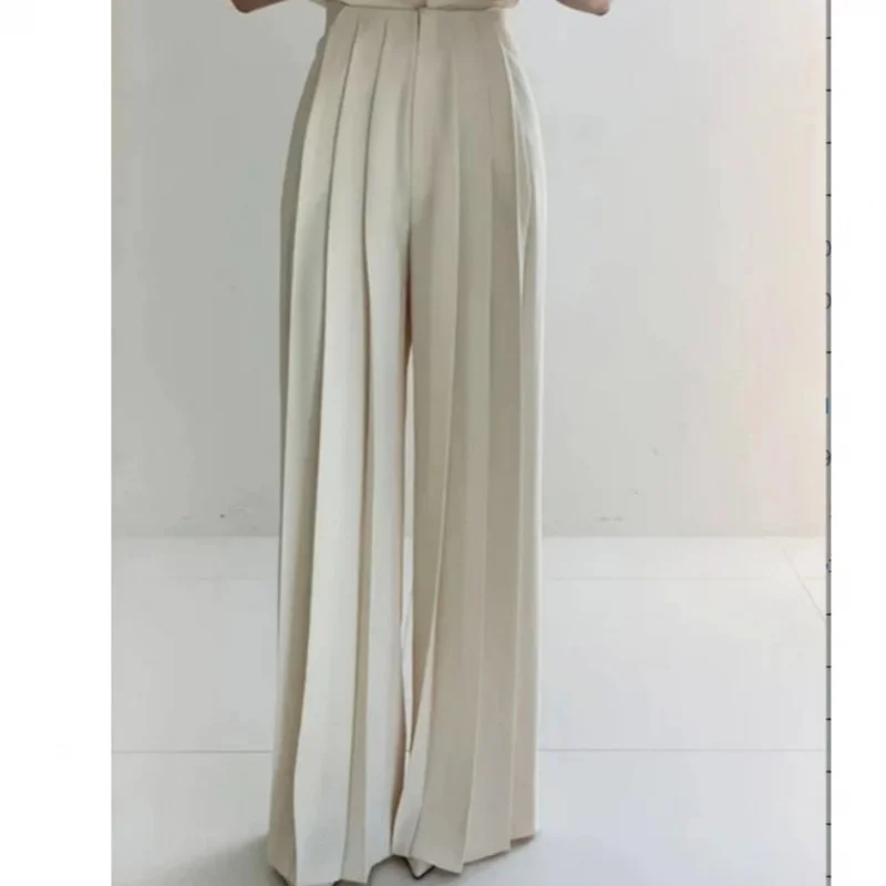 

European and American Style Wrinkled High-Temperature Fashionable Elegant Wide-Leg Pants Women2025Spring New Style Draped Ca
