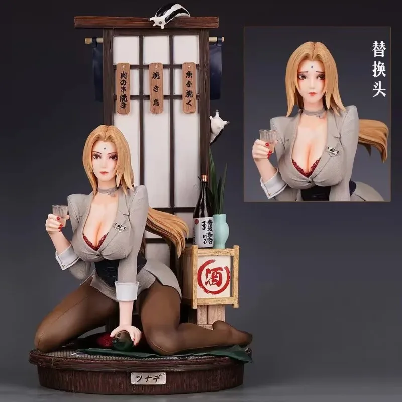 Figura de chica hermosa de Anime de 43cm Tsunade, escena borracho Sexy bonita, reemplazo de doble cabeza, adornos de escritorio, regalos de vacaciones, Juguetes