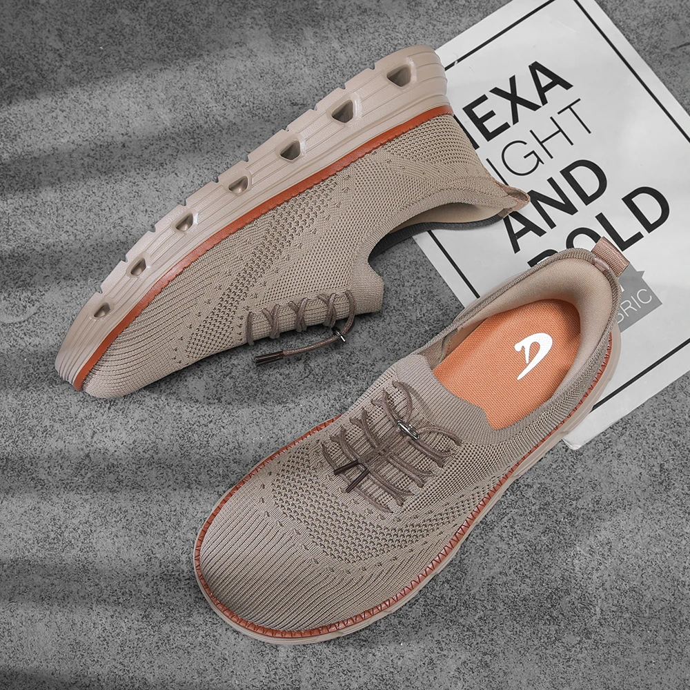 Men's Knit Oxford Sneakers, Brogue Perforated Casual Dress Shoes, Lightweight Breathable Mesh Walking Shoes, Soft Cushion Non Sl