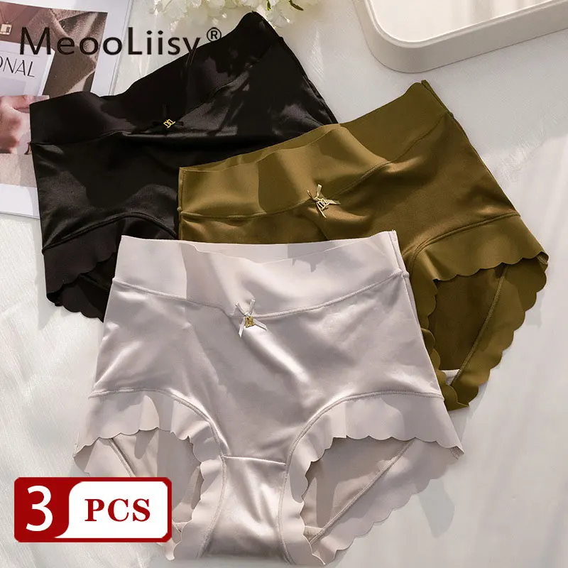 

MeooLiisy 3PCS/Set High Waist Panties for Women Comfortable Ice Silk Briefs Ladies High Waist Quick Drying Soft Underwear