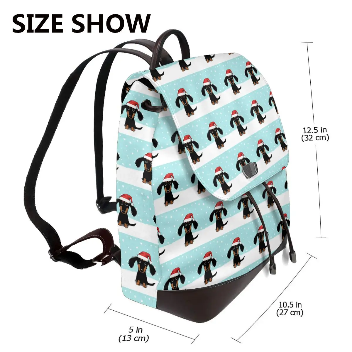 Cute Dachshund Christmas Winter Wiener Dog Santa Bookbag School Student Bags Hiking Travel Daypack for Women Derma Backpack