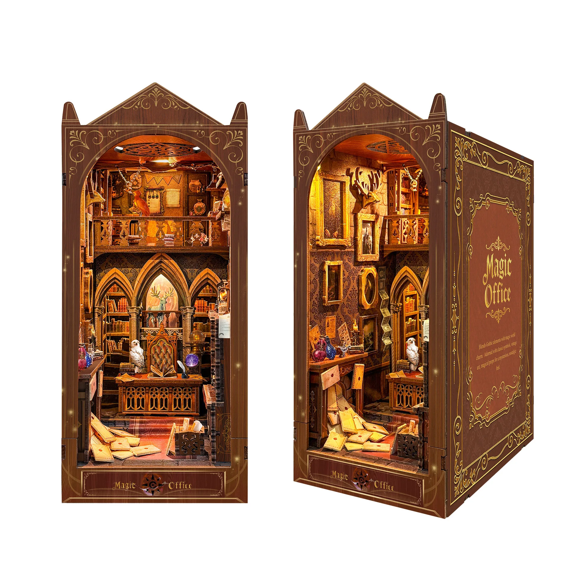 Nouveau bricolage en bois magique bureau livre coin étagère insérer Kits Miniature modèle Kit avec serre-livres léger pour amis cadeaux d'anniversaire