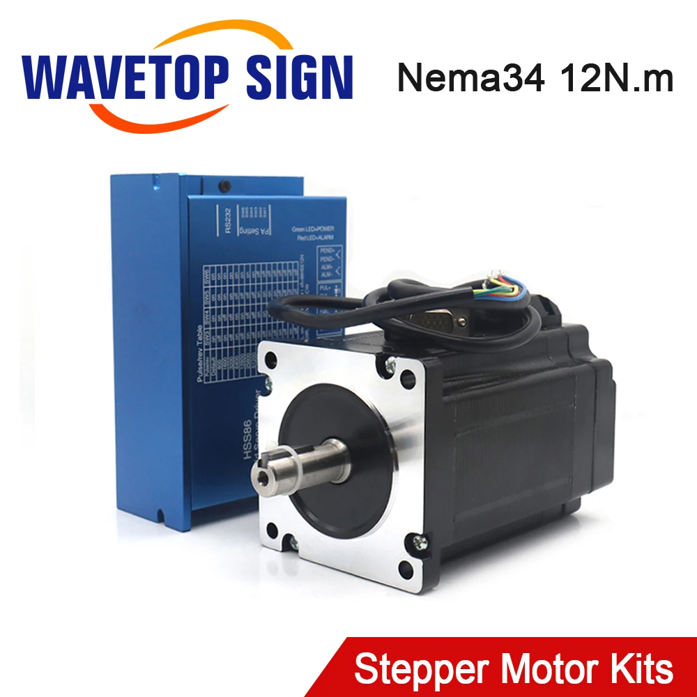 WaveTopSign JSS Nema34 12N.m Kits de Motor Paso a Paso de Circuito Cerrado con Eje de 14mm HSS86+86HSE12N-BC38 para Máquina de Grabado CNC