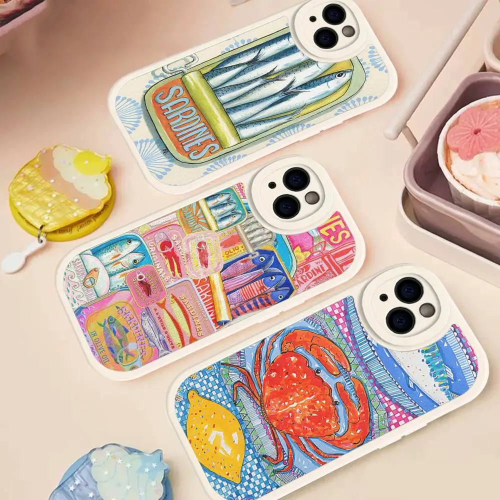 

Sardines Fish Phone Cover For IPhone 16 15 14 13 12 11 Pro Max Plus Leather Soft Case