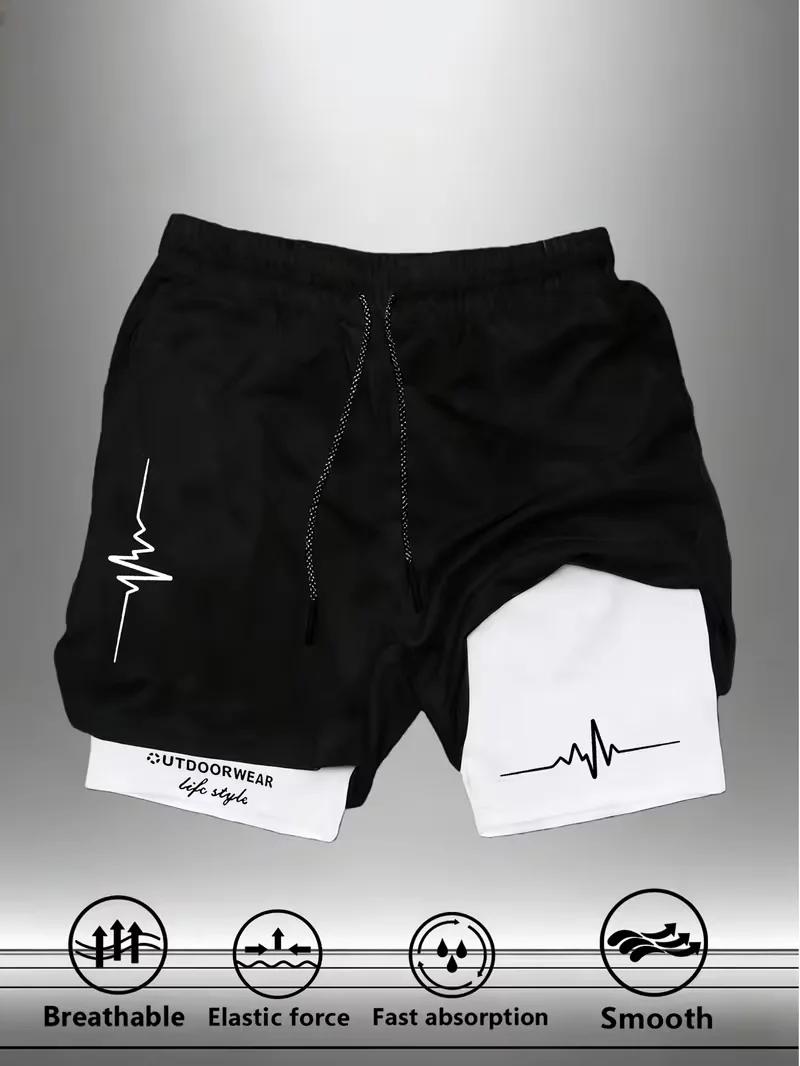 New Men's Running and Sports Shorts Gym Training 2-in-1 Quick drying Multi functional Double layered Promotion Latest Hot Sale