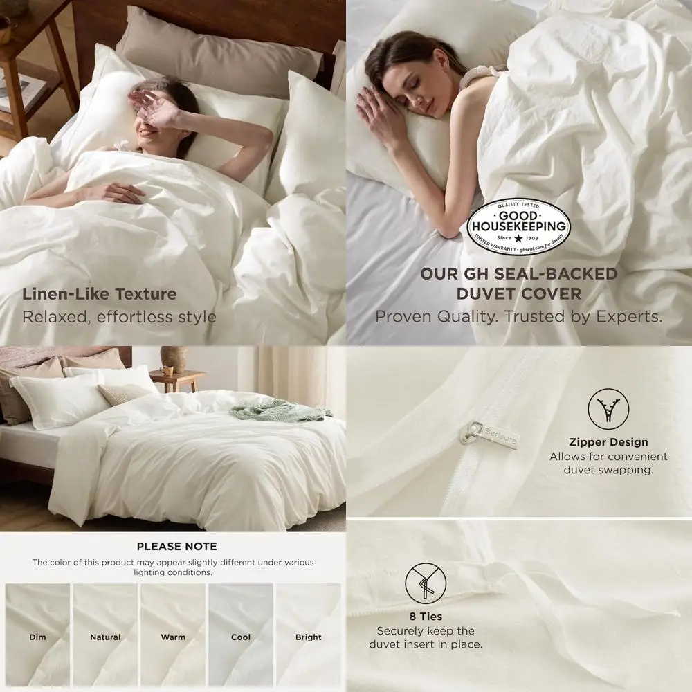 

100% Washed Cotton Duvet Cover King Size - Ivory Minimalist Cotton Duvet Cover Linen Like for All Seasons - GentleSoft™ Plain Si