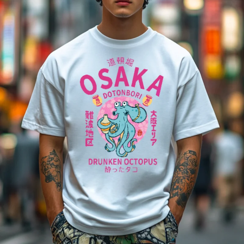 Camiseta para hombre y mujer, camiseta con estampado de pulpo y Takoyaki de OSAKA, Japón, ropa informal de manga corta estilo Harajuku, camisetas de algodón de gran tamaño