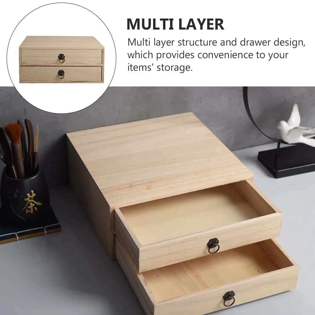 Drawer Box Storage Units Small Container Multi-layer Desktop Wooden Sundries Organizer White Tea