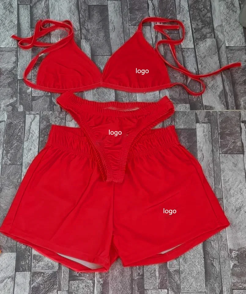 N--K 2023 Summer Women 3 pieces Solid Swimming tracksuits brand logo sexy bikini three pieces set beach wear women Swimsuits
