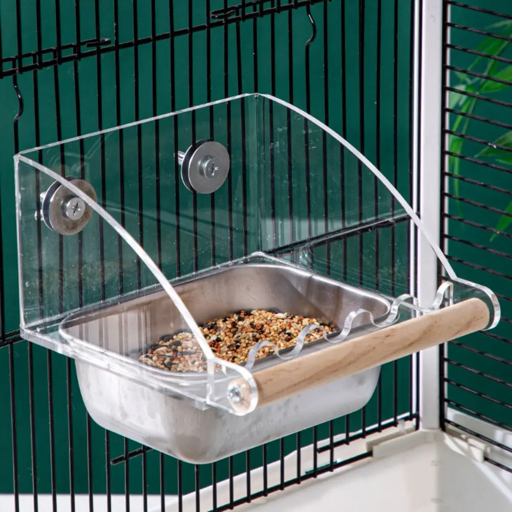 

Acrylic Cage Mounted Bird Feeder Large Capacity Anti-spread Bird Food Dispenser Anti Splashing Hangable Parrots Food Container