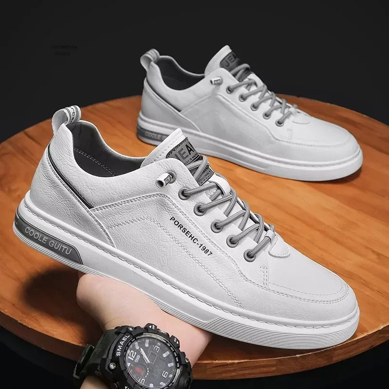 2024 New Fashion Leather Shoes Men\'s Trendy Versatile Comfortable Casual Flat Sneakers Men Non-slip Wear-resistant Sports Shoes