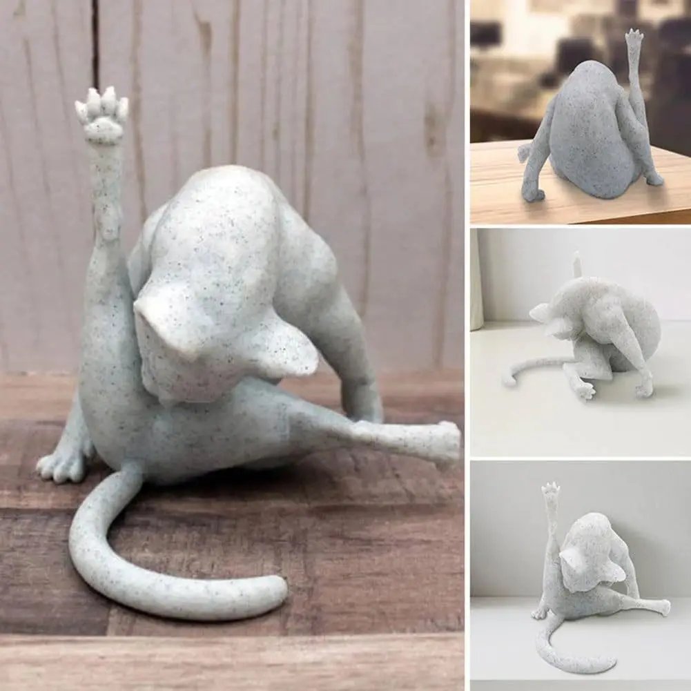 

Funny Cat Figurine Sculptue Licking Butt Cat Resin Crafts Cat Outdoor Statue Indoor Home Decoration Desktop Decoration Gift