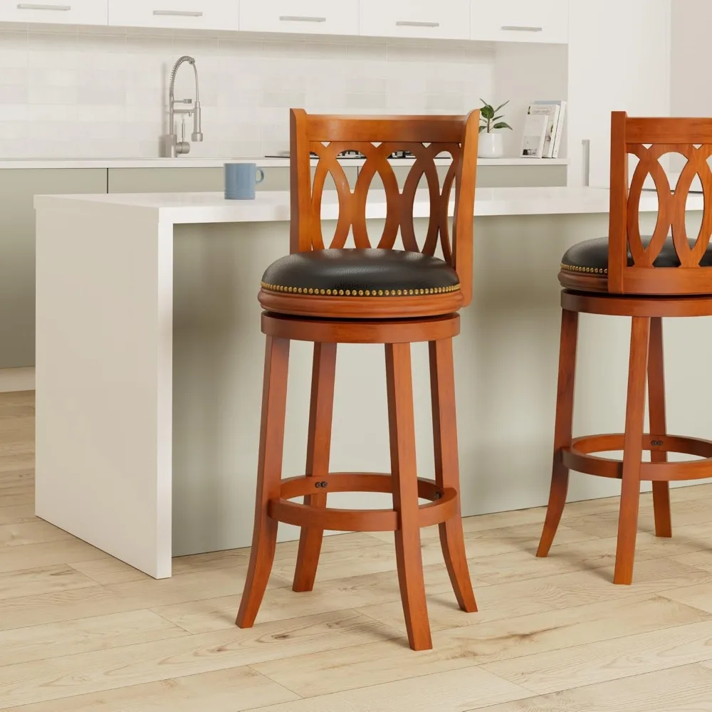 

The Home Collection Baldwin dark oak and black leather swivel 29" bar stool is perfect for the study, games room, or family room