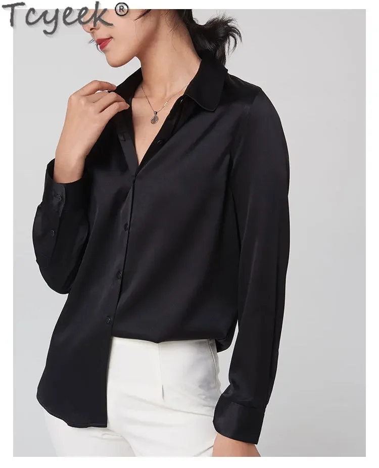 Dames Zijden Shirt Met Lange Mouwen Satijnen Damesblouse 100% Natuurlijke Zijde Nieuwe Moerbei Zijden Blouse Los En Veelzijdig Basisshirt Vrouwen