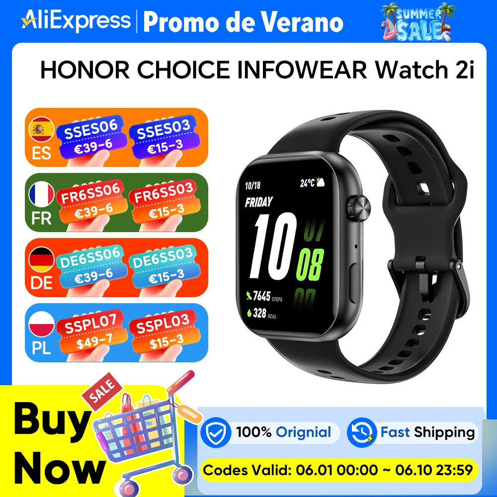 HONOR CHOICE InFoWear Watch 2i, version mondiale, écran AMOLED de 1,85 pouces, surveillance de la santé toute la journée, HONOR CHOICE Watch 2i