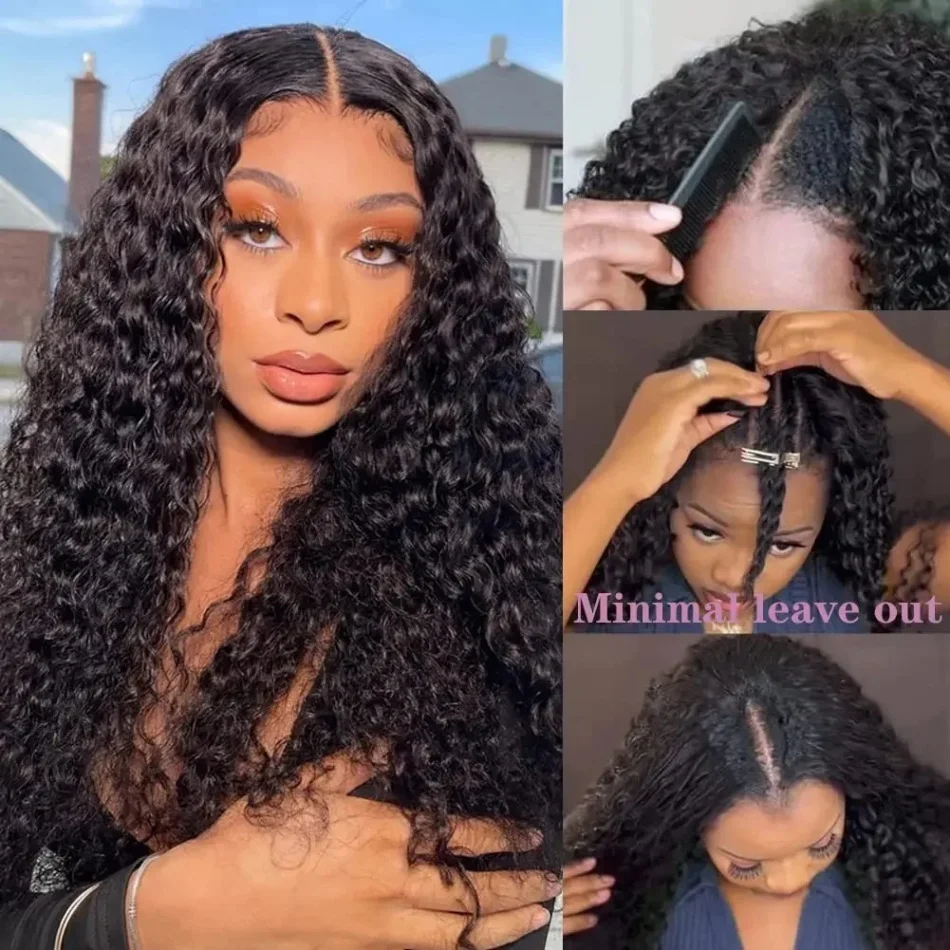 

Kinky Curly V Part Wig Human Hair 36 Inch Brazilian Hair Wigs for Women 210 Density Deep Wave Curly Glueless V Part Wig